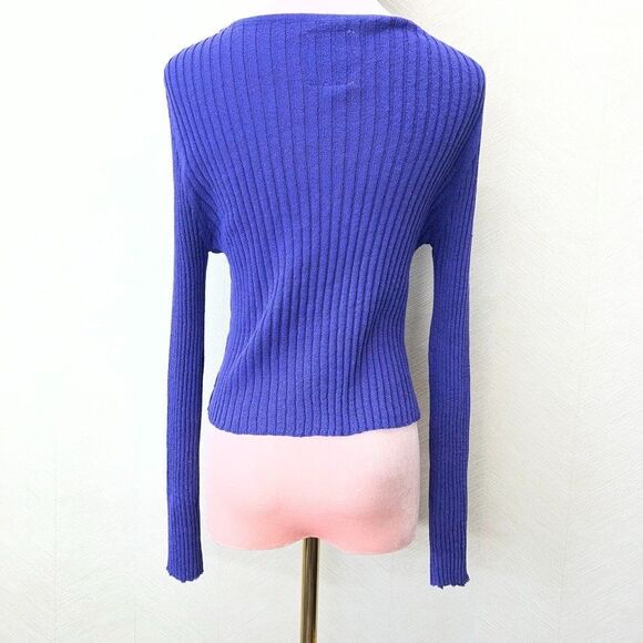 Unif Long Sleeve Violet Purple Ribbed Knit Cropped Cardigan Sweater Womens XL - Picture 5 of 13